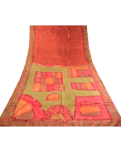 Sanskriti Vintage Sarees From India Brown Pure Silk Printed Sari Craft Fabric, PR-62497-Brown-Pure Silk-7