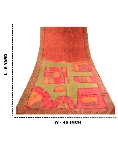 Sanskriti Vintage Sarees From India Brown Pure Silk Printed Sari Craft Fabric, PR-62497-Brown-Pure Silk-8