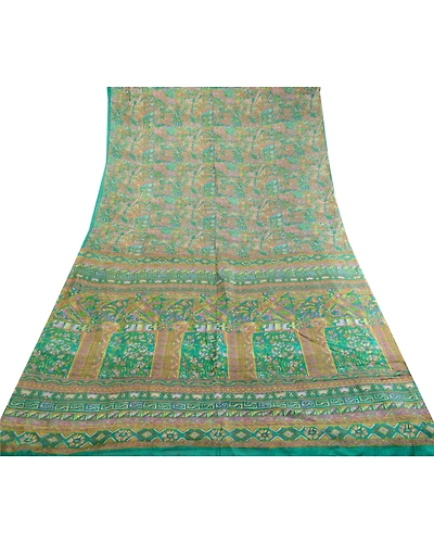 Sanskriti Vintage Sarees Indian Green 100% Pure Silk Printed Sari Craft Fabric, PR-62503-Green-Pure Silk-7