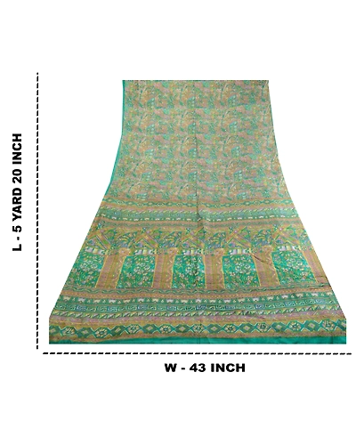 Sanskriti Vintage Sarees Indian Green 100% Pure Silk Printed Sari Craft Fabric, PR-62503-Green-Pure Silk-8