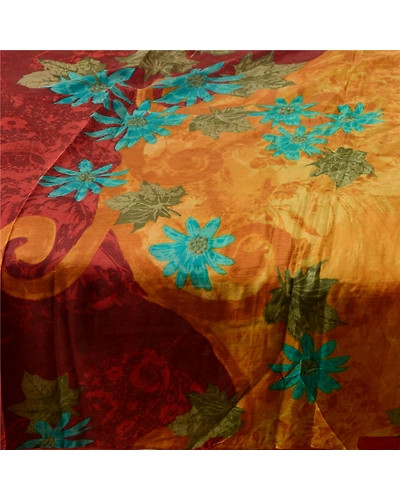 Sanskriti Vintage Sarees Saffron 100% Pure Silk Printed Sari 5Yd Craft Fabric, PR-62511-Saffron-Pure Silk-3