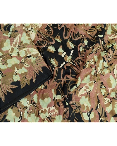 Sanskriti Vintage Sarees Indian Ivory Pure Silk Printed Sari 5Yd Craft Fabric, PR-62519-Ivory-Pure Silk-1