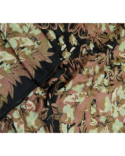 Sanskriti Vintage Sarees Indian Ivory Pure Silk Printed Sari 5Yd Craft Fabric, PR-62519-Ivory-Pure Silk-2