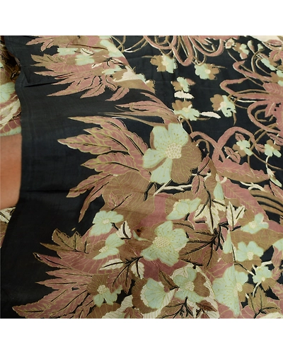 Sanskriti Vintage Sarees Indian Ivory Pure Silk Printed Sari 5Yd Craft Fabric, PR-62519-Ivory-Pure Silk-5