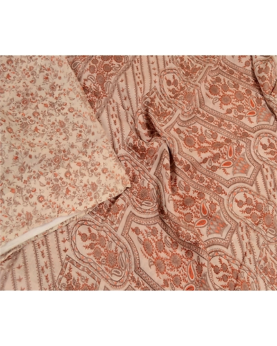Sanskriti Vintage Sarees Ivory 100% Pure Silk Printed Sari Floral Craft Fabric, PR-62531-Ivory-Pure Silk-1