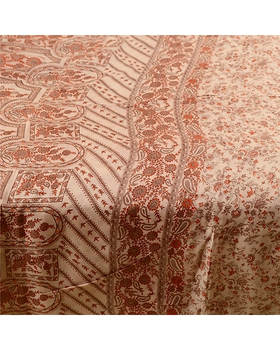 Sanskriti Vintage Sarees Ivory 100% Pure Silk Printed Sari Floral Craft Fabric, PR-62531-Ivory-Pure Silk-3
