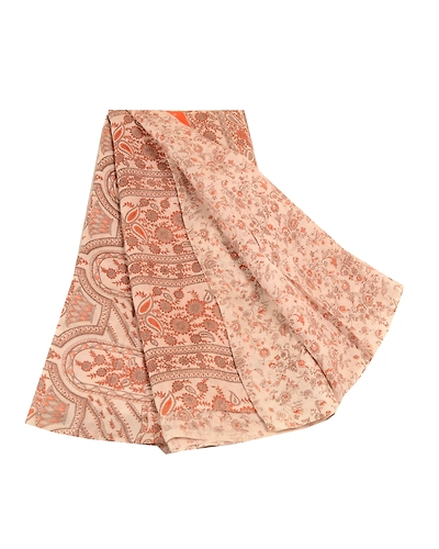 Sanskriti Vintage Sarees Ivory 100% Pure Silk Printed Sari Floral Craft Fabric, PR-62531-Ivory-Pure Silk-6