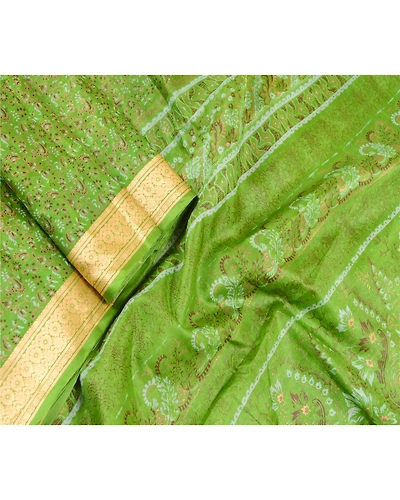 Sanskriti Vintage Sarees Green Indian Pure Silk Printed Sari Floral Craft Fabric, PR-62537-Green-Pure Silk-2