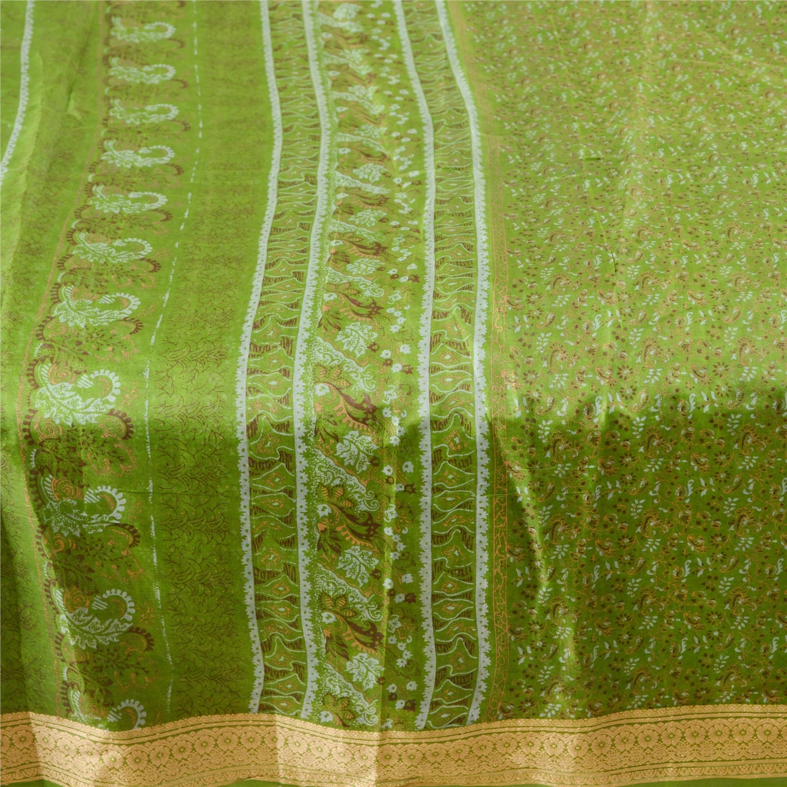 Sanskriti Vintage Sarees Green Indian Pure Silk Printed Sari Floral Craft Fabric, PR-62537-Green-Pure Silk-3