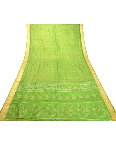 Sanskriti Vintage Sarees Green Indian Pure Silk Printed Sari Floral Craft Fabric, PR-62537-Green-Pure Silk-7