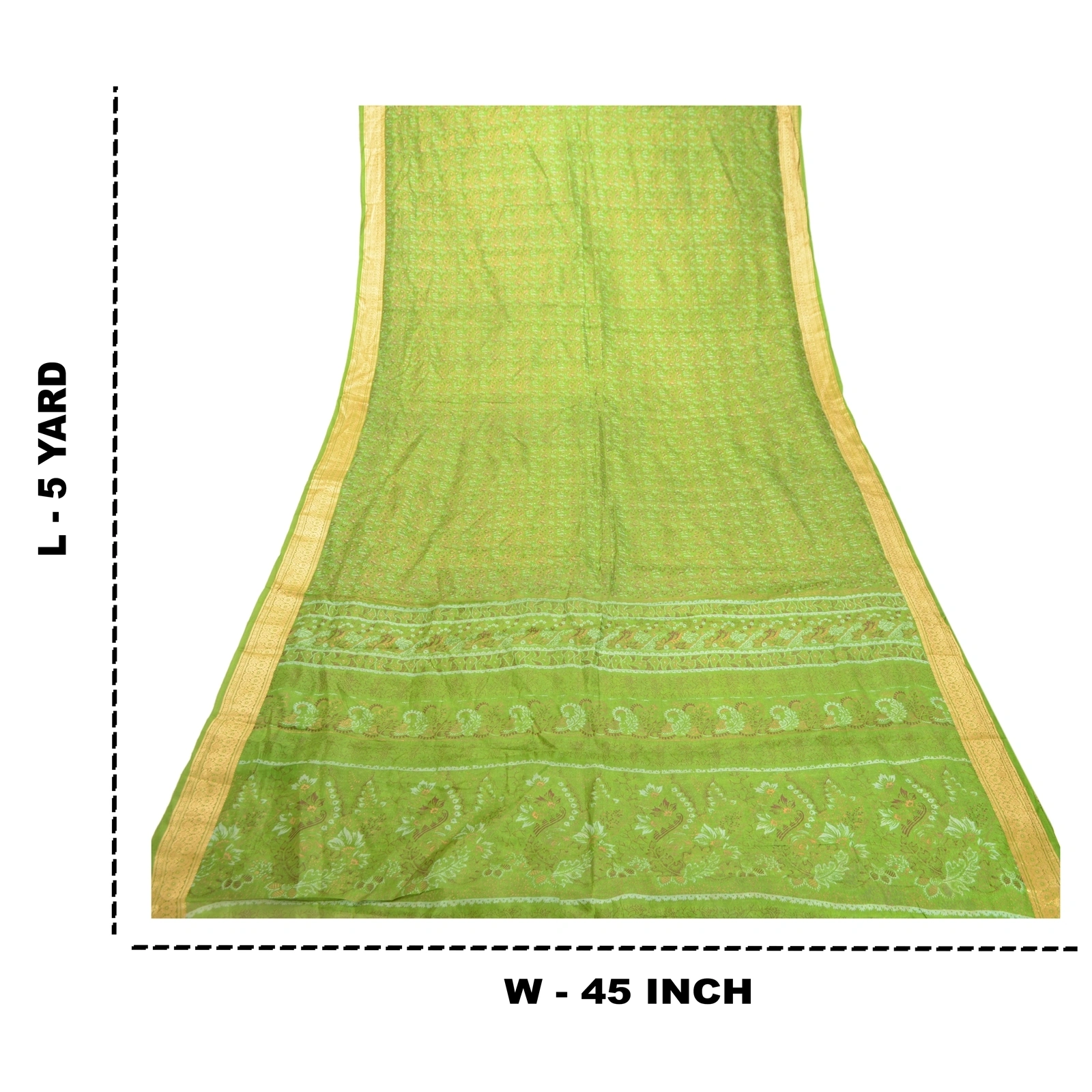 Sanskriti Vintage Sarees Green Indian Pure Silk Printed Sari Floral Craft Fabric, PR-62537-Green-Pure Silk-8