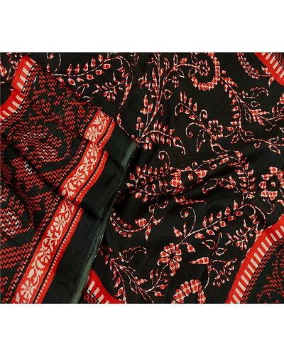 Sanskriti Vintage Sarees Black From India Pure Silk Printed Sari Craft Fabric, PR-62538-Black-Pure Silk-2