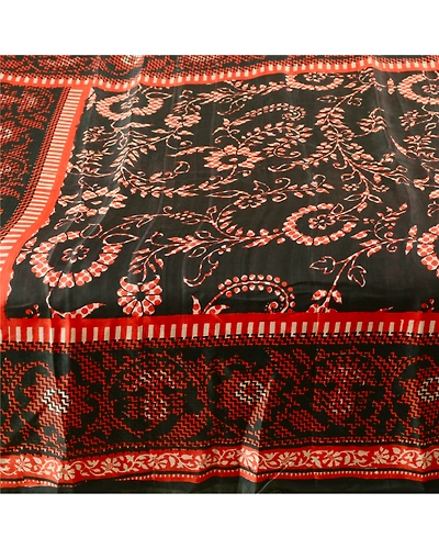 Sanskriti Vintage Sarees Black From India Pure Silk Printed Sari Craft Fabric, PR-62538-Black-Pure Silk-3