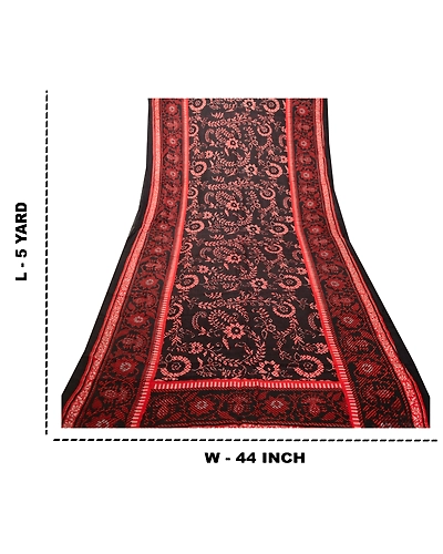 Sanskriti Vintage Sarees Black From India Pure Silk Printed Sari Craft Fabric, PR-62538-Black-Pure Silk-8