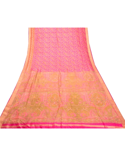 Sanskriti Vintage Sarees Pink From India Pure Silk Printed Sari 5Yd Craft Fabric, PR-62539-Pink-Pure Silk-8