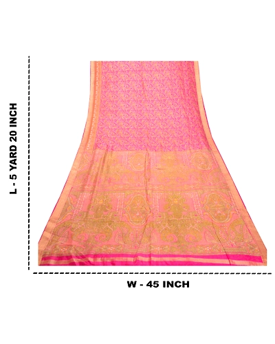 Sanskriti Vintage Sarees Pink From India Pure Silk Printed Sari 5Yd Craft Fabric, PR-62539-Pink-Pure Silk-9
