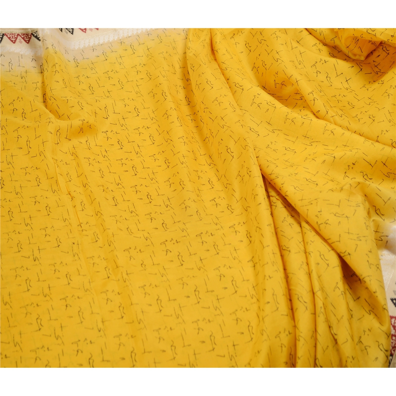 Sanskriti Vintage Sarees From Indian Yellow Pure Silk Printed Sari Craft Fabric, PR-62549-Yellow-Pure Silk-1