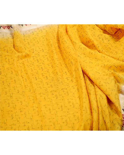 Sanskriti Vintage Sarees From Indian Yellow Pure Silk Printed Sari Craft Fabric, PR-62549-Yellow-Pure Silk-1