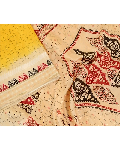 Sanskriti Vintage Sarees From Indian Yellow Pure Silk Printed Sari Craft Fabric, PR-62549-Yellow-Pure Silk-2