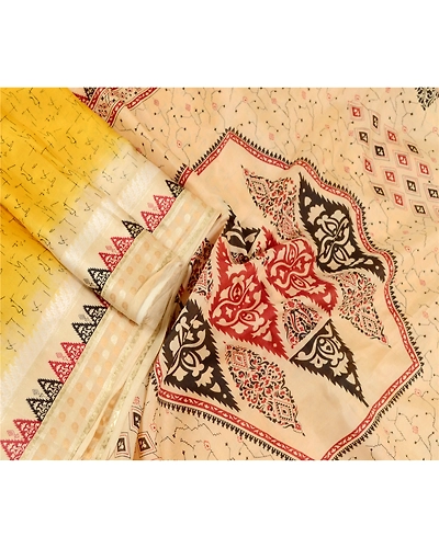 Sanskriti Vintage Sarees From Indian Yellow Pure Silk Printed Sari Craft Fabric, PR-62549-Yellow-Pure Silk-3