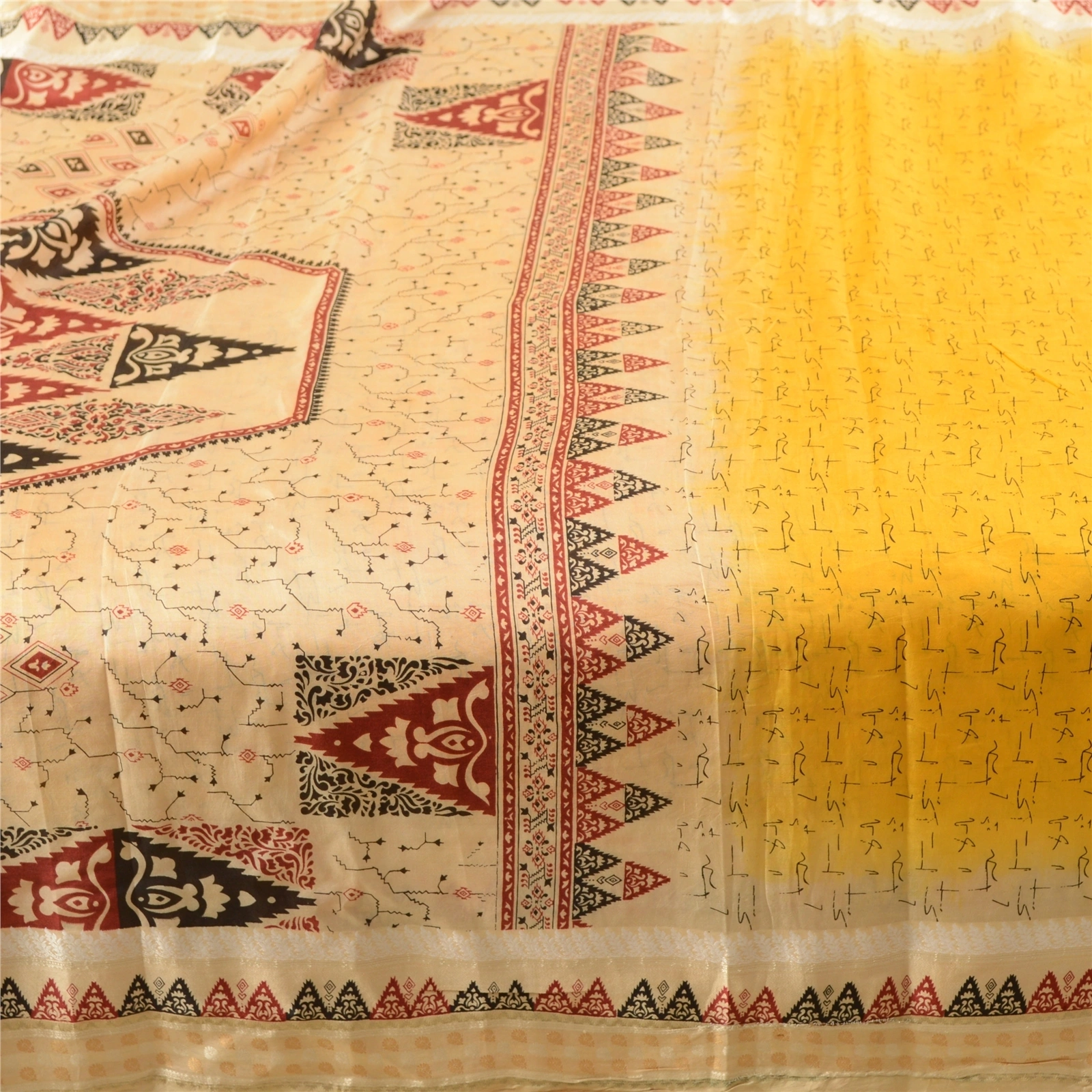 Sanskriti Vintage Sarees From Indian Yellow Pure Silk Printed Sari Craft Fabric, PR-62549-Yellow-Pure Silk-4