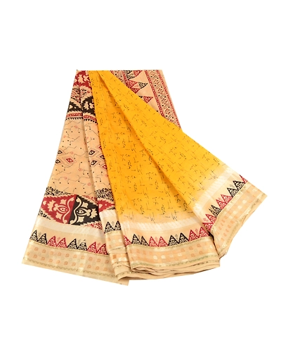 Sanskriti Vintage Sarees From Indian Yellow Pure Silk Printed Sari Craft Fabric, PR-62549-Yellow-Pure Silk-7