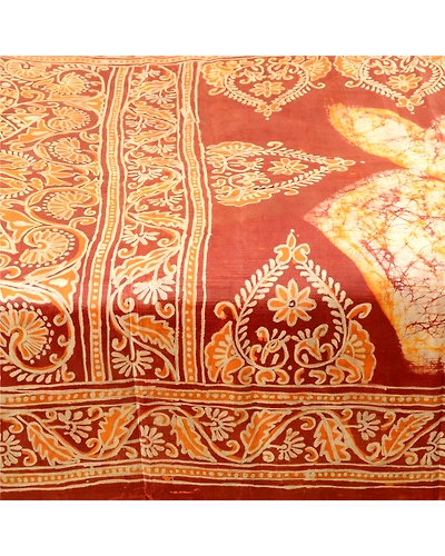 Sanskriti Vintage Sarees Brown Batik Peacock Printed Pure Silk Sari Craft Fabric, PR-62551-Brown-Pure Silk-3