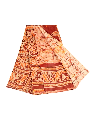 Sanskriti Vintage Sarees Brown Batik Peacock Printed Pure Silk Sari Craft Fabric, PR-62551-Brown-Pure Silk-6