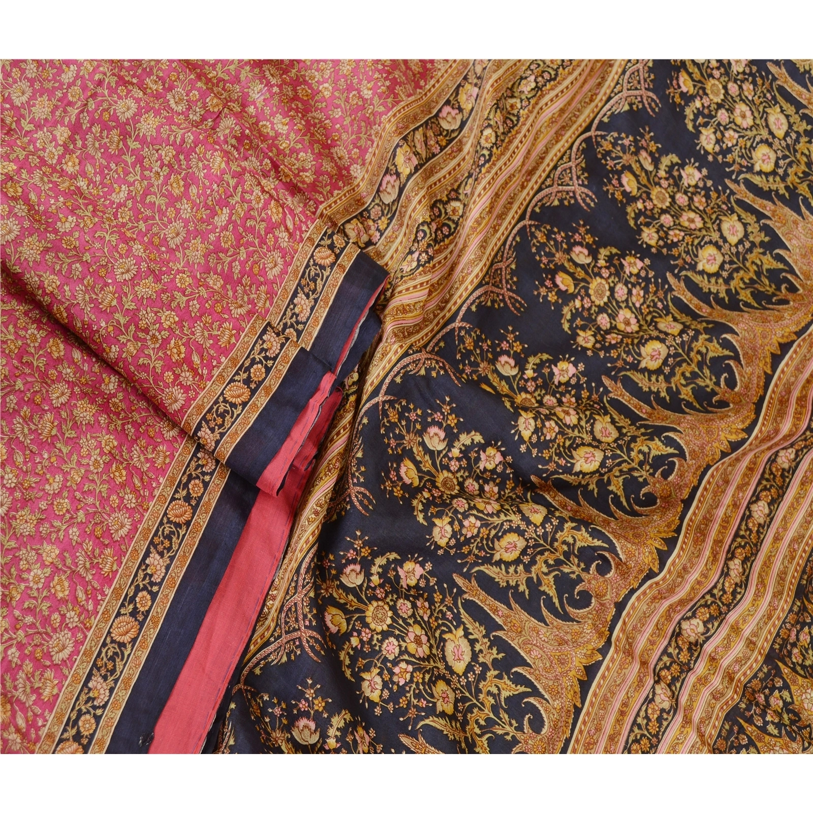 Sanskriti Vintage Sarees From Indian Pink Printed Pure Silk Sari Craft Fabric, PR-62560-Pink-Pure Silk-1