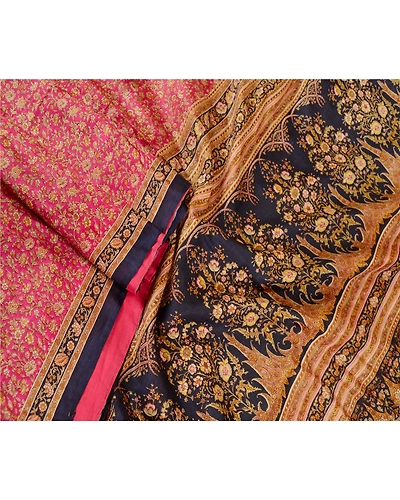 Sanskriti Vintage Sarees From Indian Pink Printed Pure Silk Sari Craft Fabric, PR-62560-Pink-Pure Silk-1