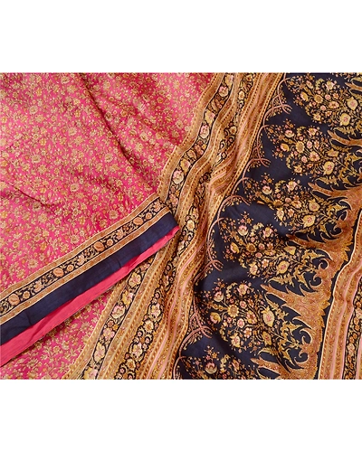 Sanskriti Vintage Sarees From Indian Pink Printed Pure Silk Sari Craft Fabric, PR-62560-Pink-Pure Silk-2