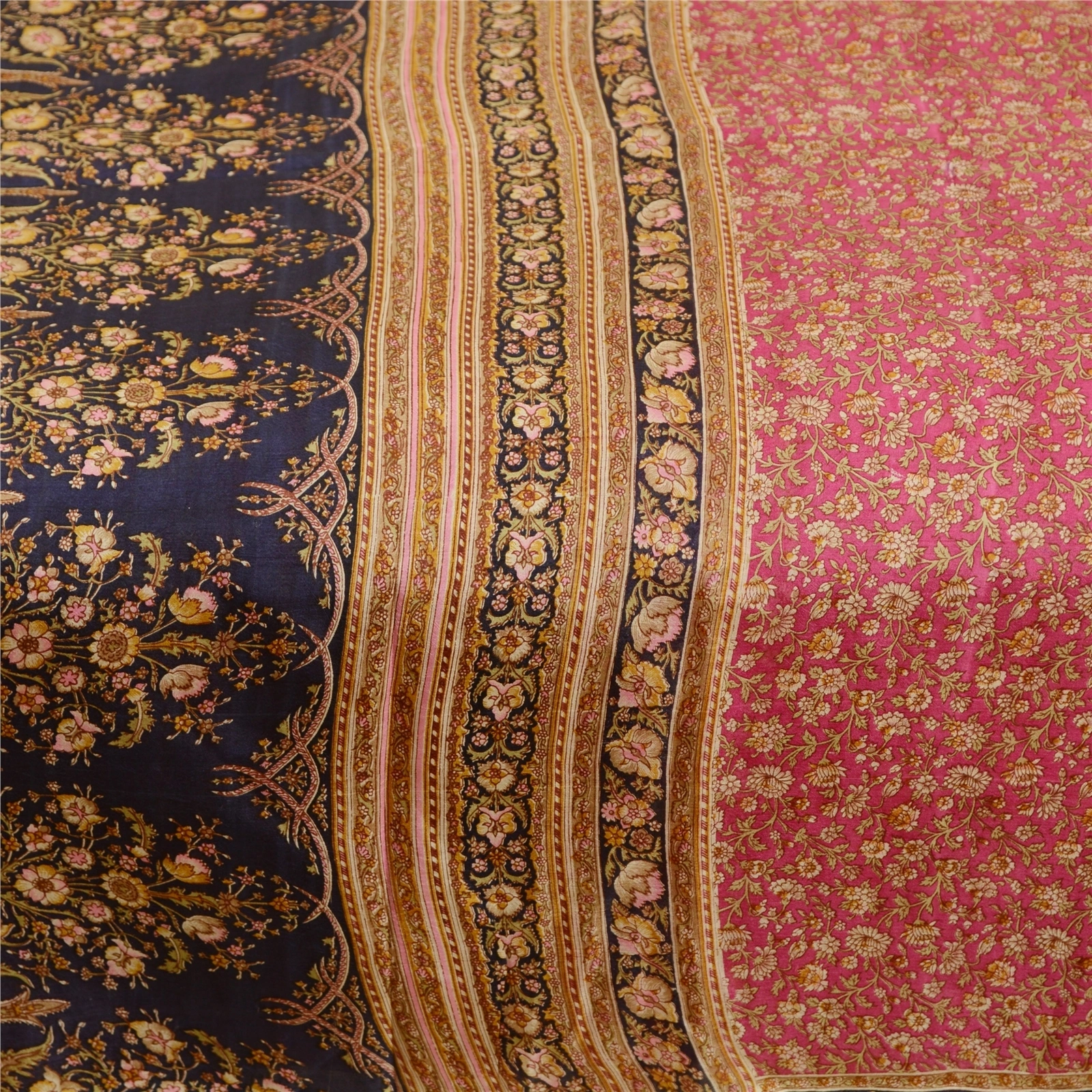 Sanskriti Vintage Sarees From Indian Pink Printed Pure Silk Sari Craft Fabric, PR-62560-Pink-Pure Silk-3