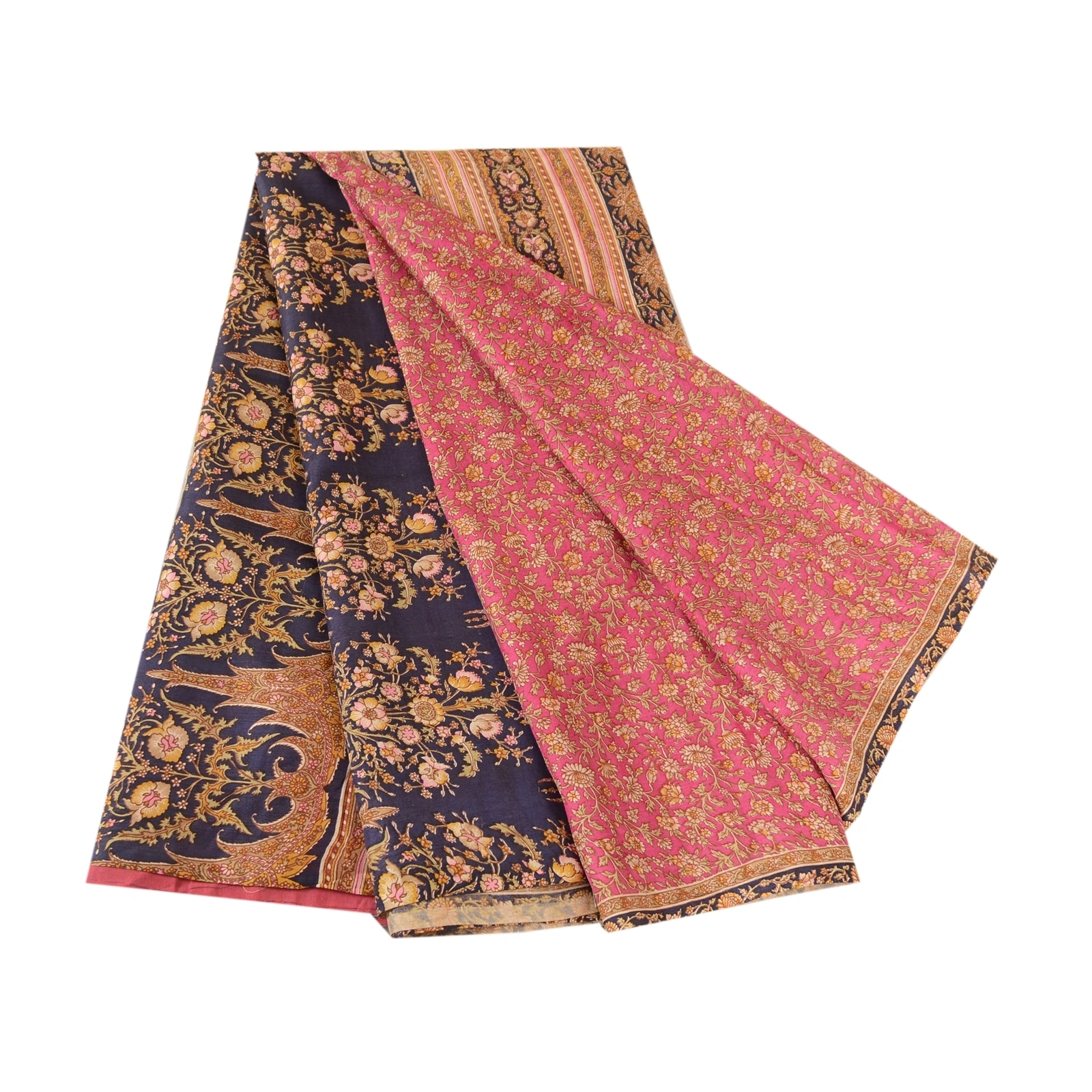 Sanskriti Vintage Sarees From Indian Pink Printed Pure Silk Sari Craft Fabric, PR-62560-Pink-Pure Silk-6