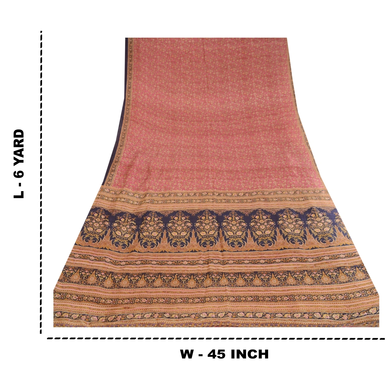 Sanskriti Vintage Sarees From Indian Pink Printed Pure Silk Sari Craft Fabric, PR-62560-Pink-Pure Silk-8