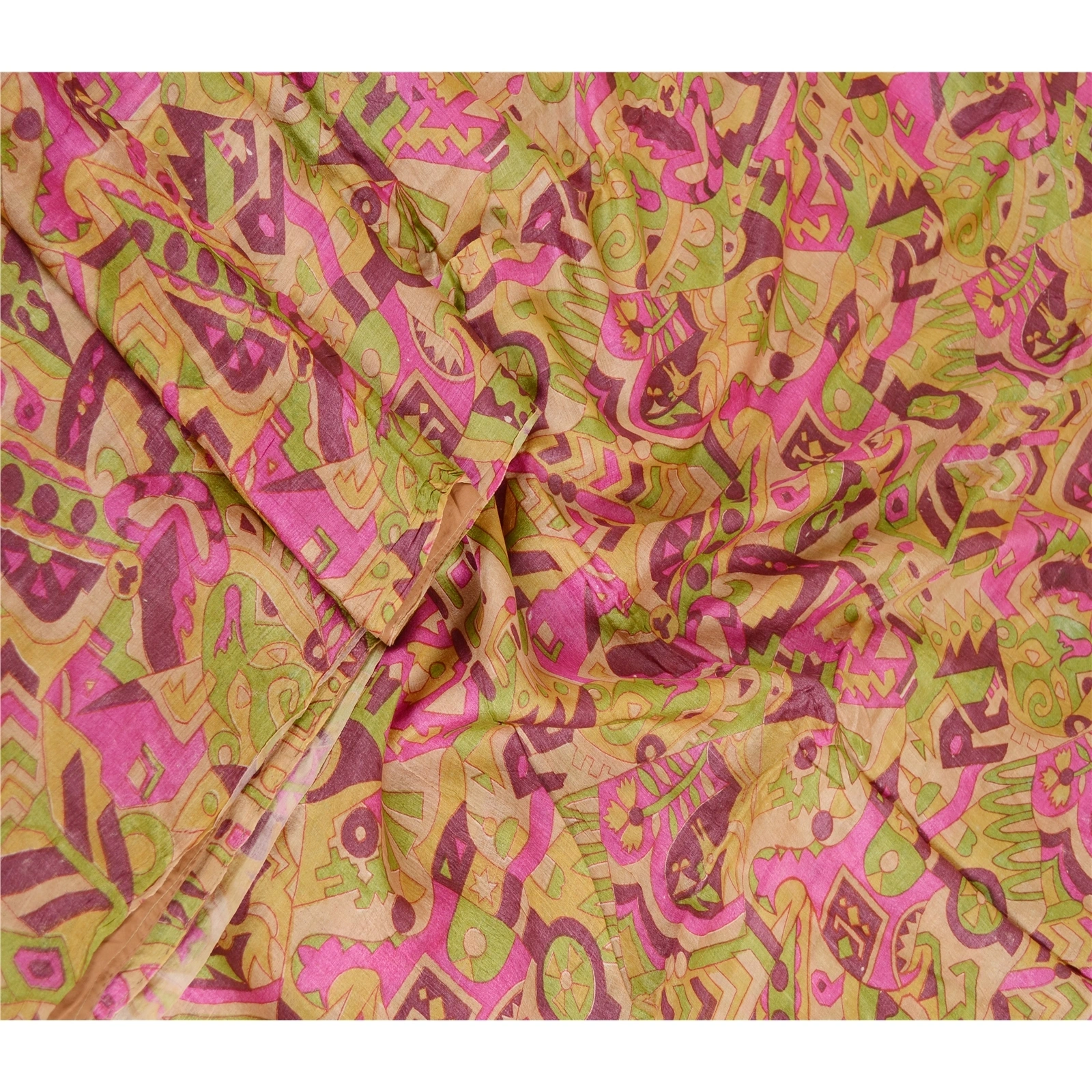 Sanskriti Vintage Sarees Multi Printed 100% Pure Silk Sari Floral Craft Fabric, PR-62584-Multi-Pure Silk-1