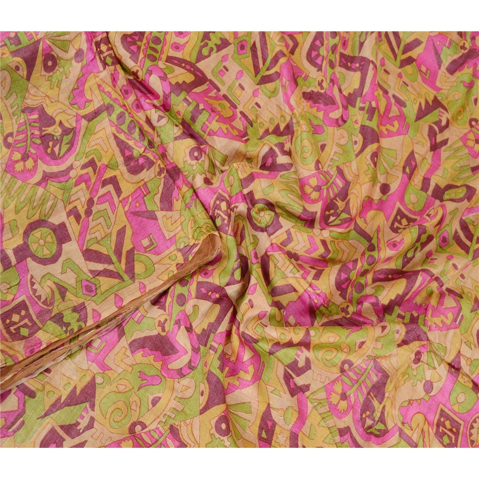 Sanskriti Vintage Sarees Multi Printed 100% Pure Silk Sari Floral Craft Fabric, PR-62584-Multi-Pure Silk-2