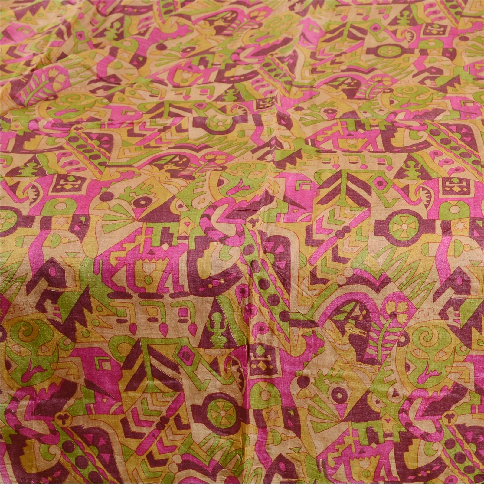 Sanskriti Vintage Sarees Multi Printed 100% Pure Silk Sari Floral Craft Fabric, PR-62584-Multi-Pure Silk-3