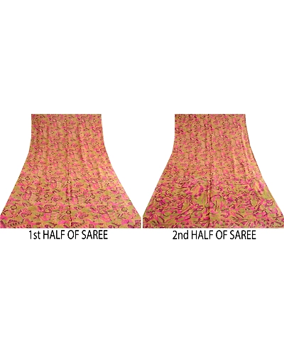 Sanskriti Vintage Sarees Multi Printed 100% Pure Silk Sari Floral Craft Fabric, PR-62584-Multi-Pure Silk-4
