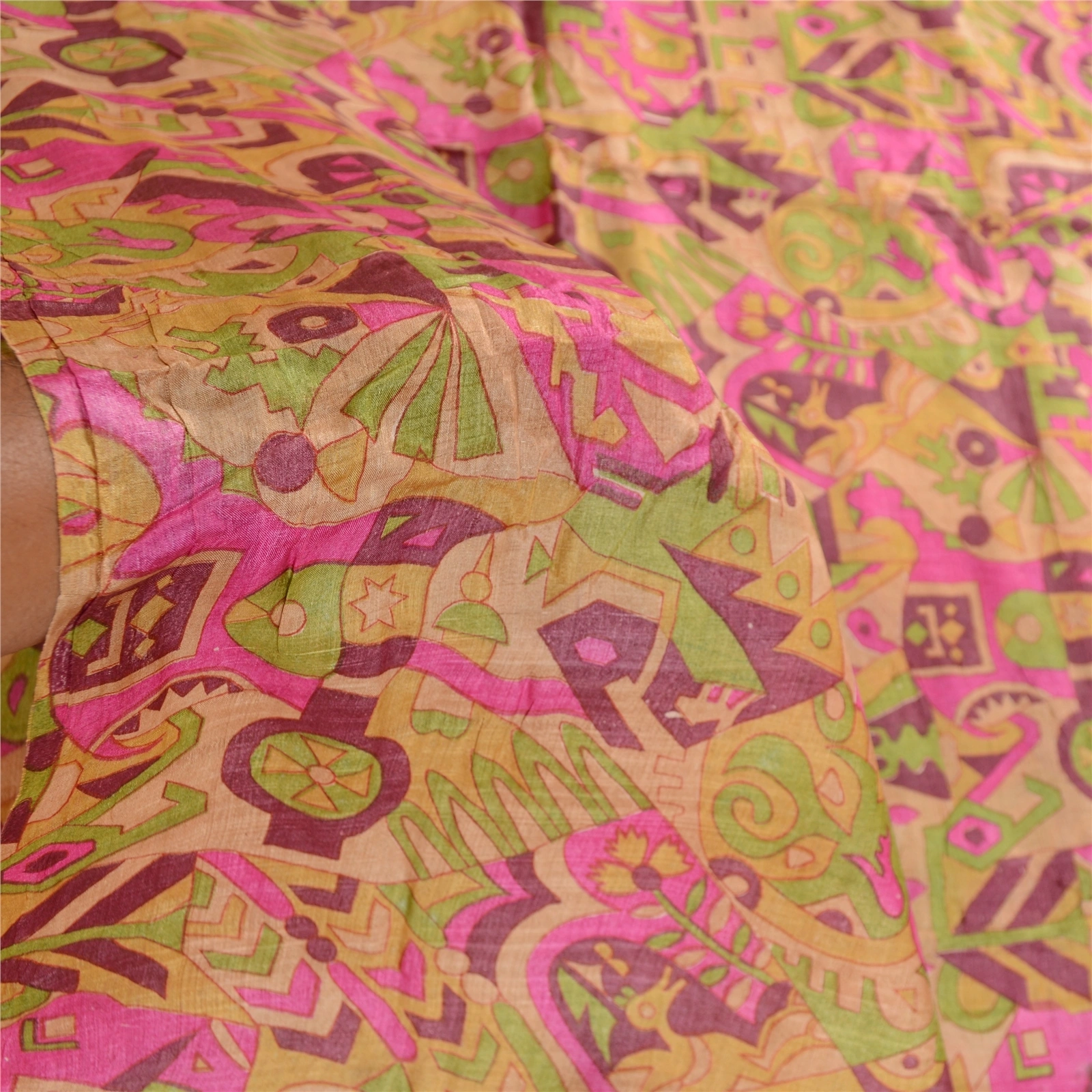 Sanskriti Vintage Sarees Multi Printed 100% Pure Silk Sari Floral Craft Fabric, PR-62584-Multi-Pure Silk-5