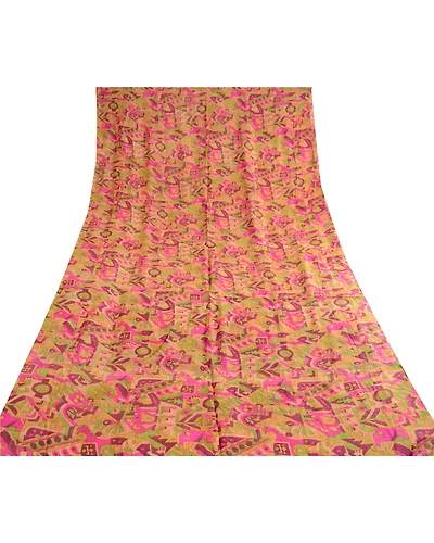 Sanskriti Vintage Sarees Multi Printed 100% Pure Silk Sari Floral Craft Fabric, PR-62584-Multi-Pure Silk-7
