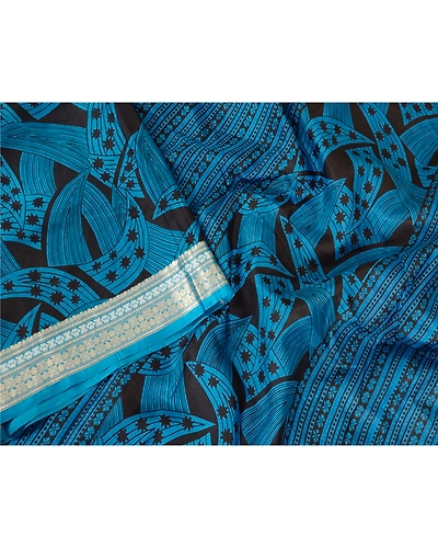 Sanskriti Vintage Sarees Black Pure Silk Printed Sari Floral 5Yd Craft Fabric, PR-62598-Black-Pure Silk-2