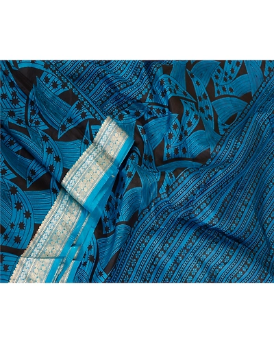 Sanskriti Vintage Sarees Black Pure Silk Printed Sari Floral 5Yd Craft Fabric, PR-62598-Black-Pure Silk-3