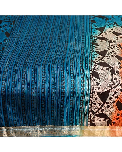 Sanskriti Vintage Sarees Black Pure Silk Printed Sari Floral 5Yd Craft Fabric, PR-62598-Black-Pure Silk-4