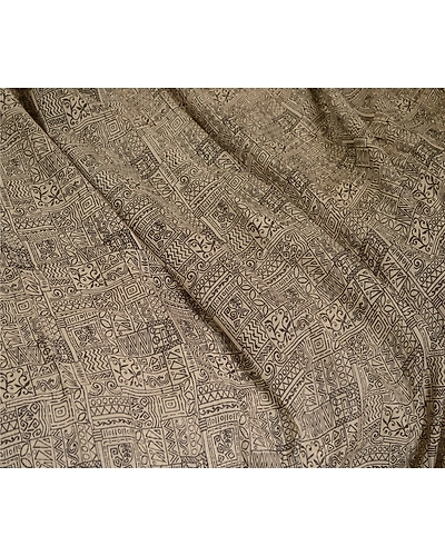 Sanskriti Vintage Sarees From India Cream Printed Pure Silk Sari Craft Fabric, PR-62611-Ivory-Pure Silk-1