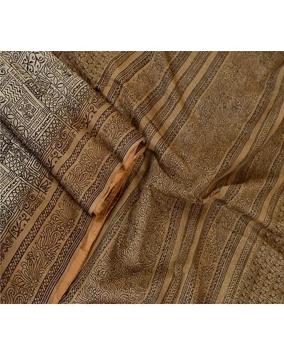 Sanskriti Vintage Sarees From India Cream Printed Pure Silk Sari Craft Fabric, PR-62611-Ivory-Pure Silk-2
