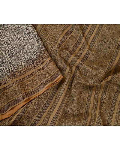 Sanskriti Vintage Sarees From India Cream Printed Pure Silk Sari Craft Fabric, PR-62611-Ivory-Pure Silk-3