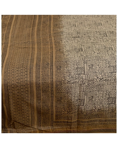 Sanskriti Vintage Sarees From India Cream Printed Pure Silk Sari Craft Fabric, PR-62611-Ivory-Pure Silk-4