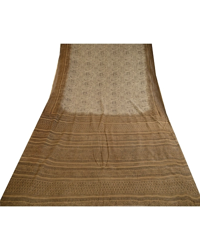 Sanskriti Vintage Sarees From India Cream Printed Pure Silk Sari Craft Fabric, PR-62611-Ivory-Pure Silk-8