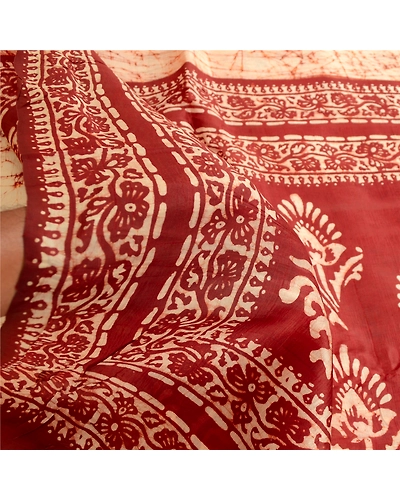 Sanskriti Vintage Sarees Cream Batik Printed Pure Silk Sari Floral Craft Fabric, PR-62625-Cream-Pure Silk-5