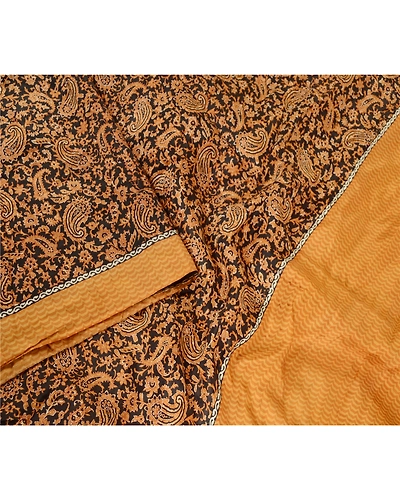 Sanskriti Vintage Sarees Indian Black 100% Pure Silk Printed Sari Craft Fabric, PR-62636-Black-Pure Silk-2